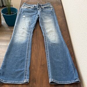 Miss Me Medium Blue Flare Jeans with Subtle Distress